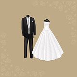 wedding dress and black men's suit