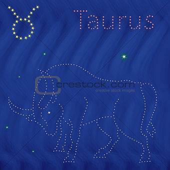 Zodiac sign Taurus contour on the starry sky