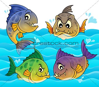 Water and four piranhas