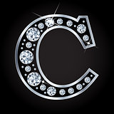 C vector letter made with diamonds isolated on black background