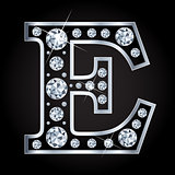 E vector letter made with diamonds isolated on black background