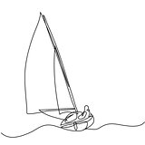 Continuous line drawing of sailboat with captain