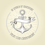 Vintage seafaring emblem - anchor and wavy banner