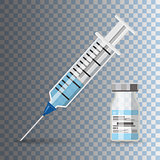 plastic medical syringe and vial icon