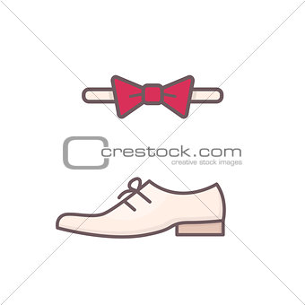 Men shoe and bow tie.