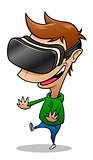 Boy wearing VR headset having fun