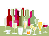 Drinks, wine, champagne, bottles, glasses,