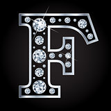 F vector letter made with diamonds isolated on black background