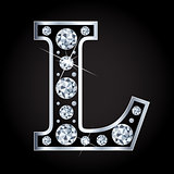L vector letter made with diamonds isolated on black background