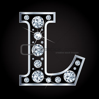 L vector letter made with diamonds isolated on black background