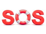 SOS sign, with lifebuoys. 3D