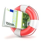 Life buoy with euros banknote. 3D