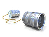 Communication concept: tin can children telephone with rope. 3D