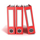 Row of binders, red office folders. 3D