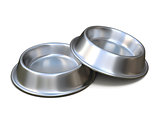 Two chrome pet bowls for food. 3D