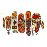 Tribal mask ethnic set, sketch for your design