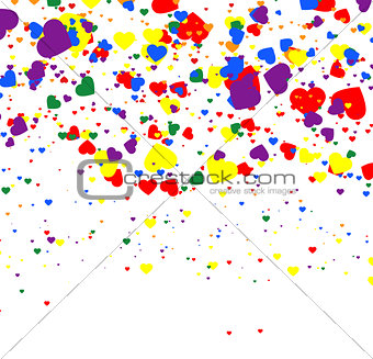 Multicolored falling heart shape. Abstract background
