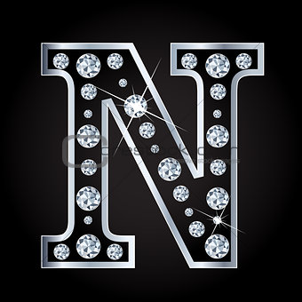 Vector N letter made with diamonds isolated on black background