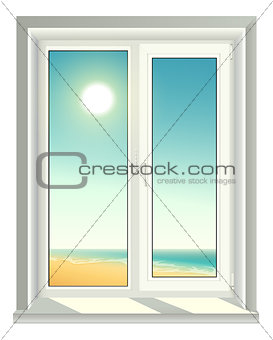 White plastic window and blue sky