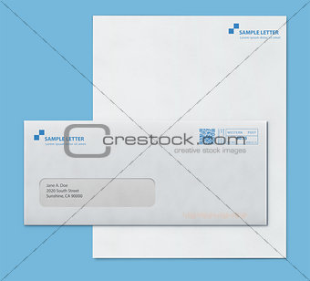 Mockup post envelope and letter paper template