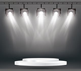 Stage Illumination Effects with Spotlights and White Podium.