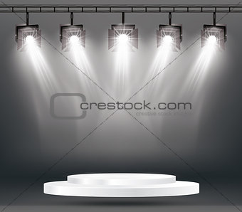 Stage Illumination Effects with Spotlights and White Podium.