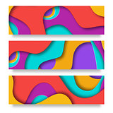 Vertical banners with 3D abstract background with paper cut shapes. Vector design layout for business presentations, flyers, posters and invitations. Colorful carving art - blue, yellow and violet