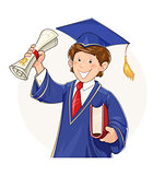 Student in graduate suit with diploma and book