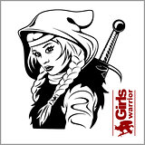 Vector Black and White Warrior Woman Illustration