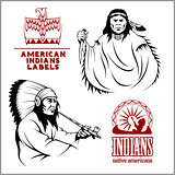 American indians set of vintage emblems, labels and logos in monochrome style