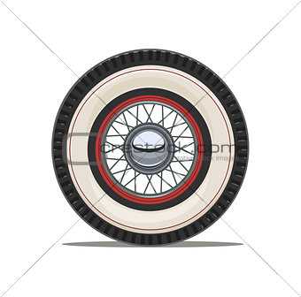 Vintage car wheel with spoke vector illustration.