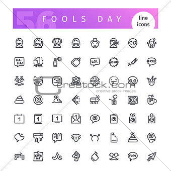 Fools Day Line Icons Set