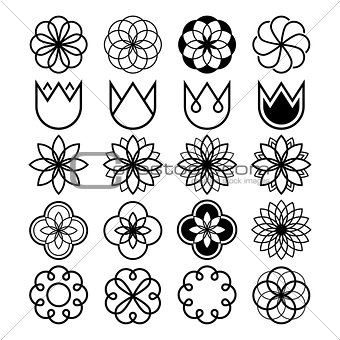 Geometric flowers, abstract flower set, tulip shape, line icons