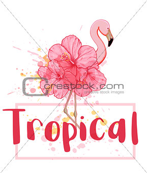 Vector pink floral flamingo