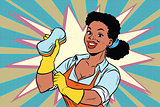 The cleaner with a sponge. African American people