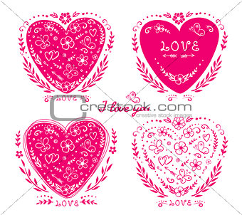set of hand drawn hearts