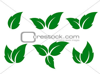 set of green leaves silhouettes