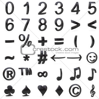 Black curved 3D numbers and symbols