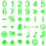 Green curved 3D numbers and symbols