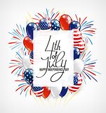 USA Happy Independence day lettering greeting card. 4 Fourth of July celebration banner, greeting card design with balloons. Happy independence day of United States of America.
