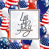 Happy independence day of USA. 4 Fourth of July celebration banner, greeting card design with balloons