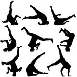 Set Black Silhouettes breakdancer on a white background