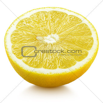 half of yellow lemon citrus fruit isolated on white