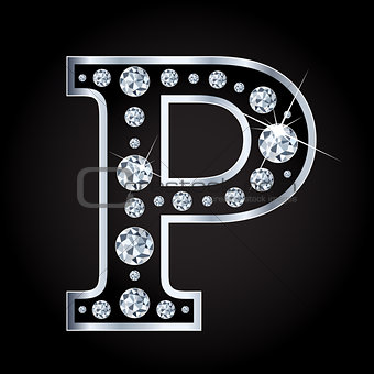 Vector P letter made with diamonds isolated on black background