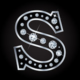Vector S letter made with diamonds isolated on black background