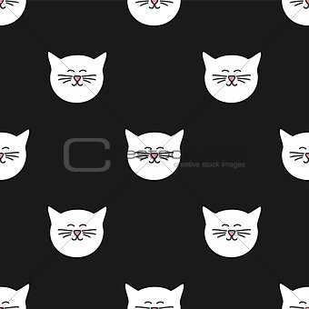Tile vector pattern with white cats on black background