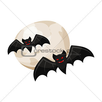 Halloween vampire bats and a full moon. Halloween icon isolated on white background