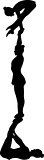 Gymnasts acrobats vector black silhouette on black background. Gymnasts acrobats vector