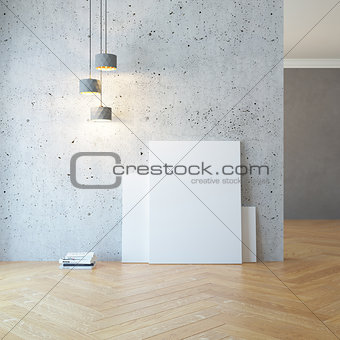 empty room with light and blank pictures