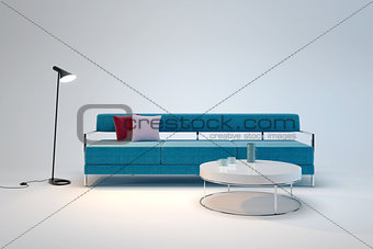 Living-room interior in minimalism style 3d render